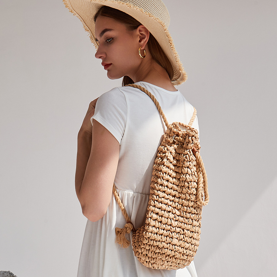 Women'S Raffia Bags - กระเป๋าสะพายไหล่ชายหาดแบบเชือกผูกทำมือ กระเป๋าถือท่องเที่ยวสานจากหวายราฟเฟีย กระเป๋าเป้สะพายหลังสไตล์บาหลีสำหรับผู้หญิง กระเป๋าเป้ฤดูร้อนทำจากฟาง